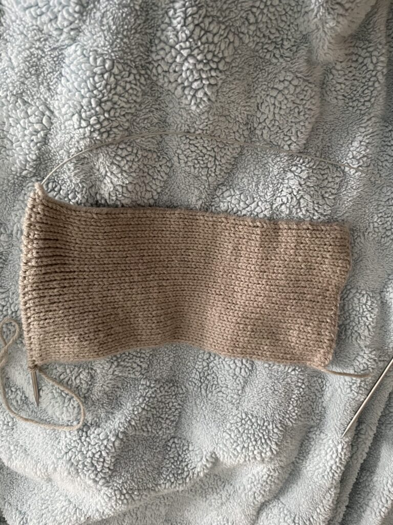 In progress knit panel on a blanket