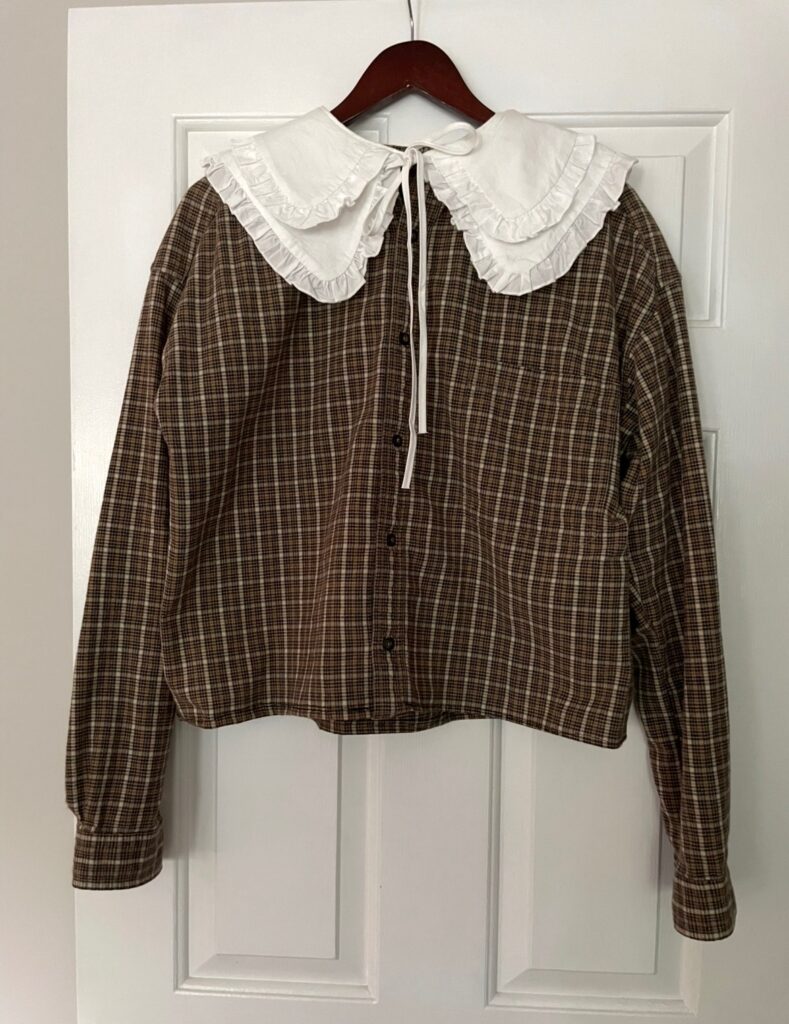 Altered plaid men's shirt with attached large white collar