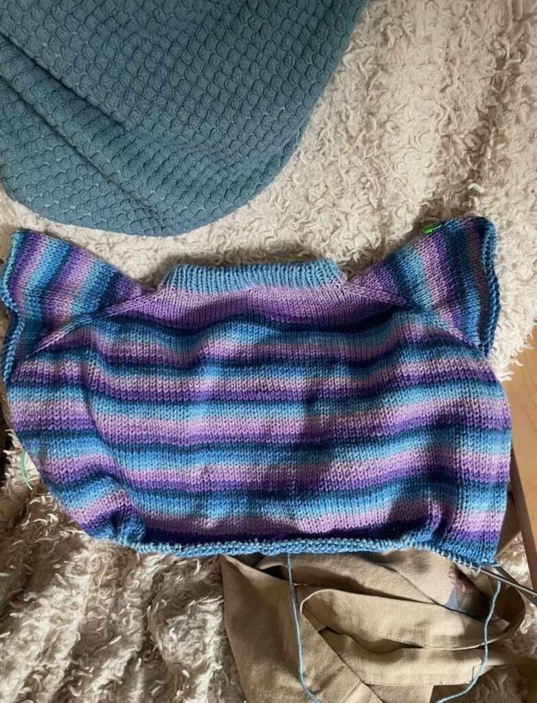 In progress multicolor blue to purple shades knit sweater