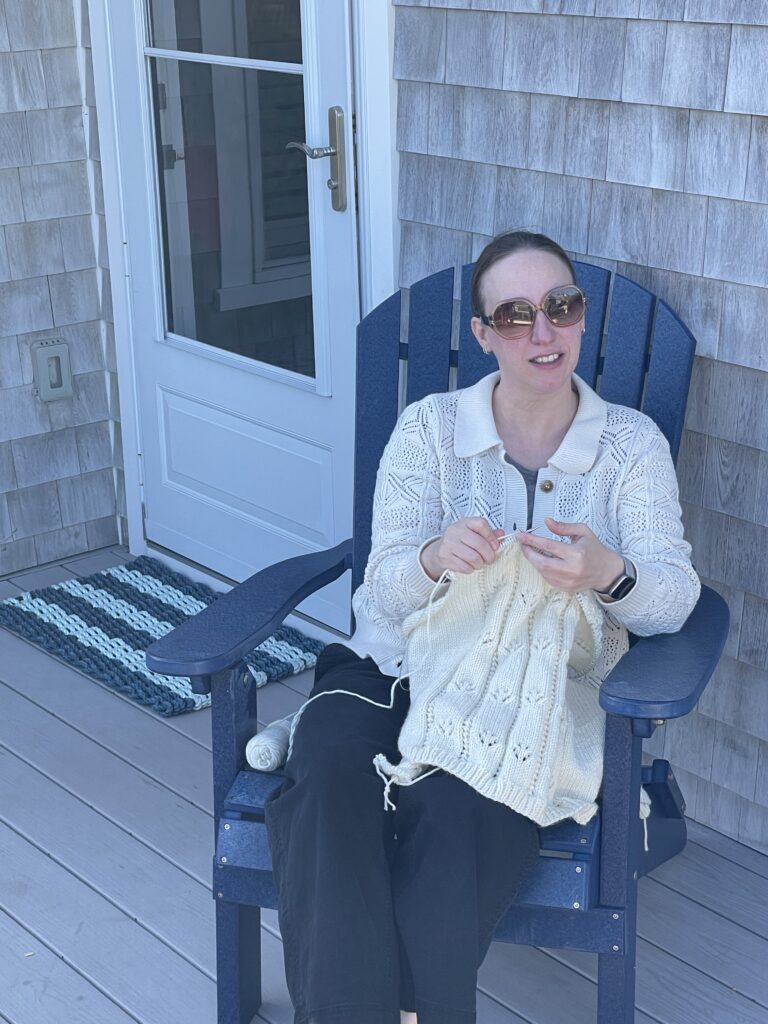 a woman knitting